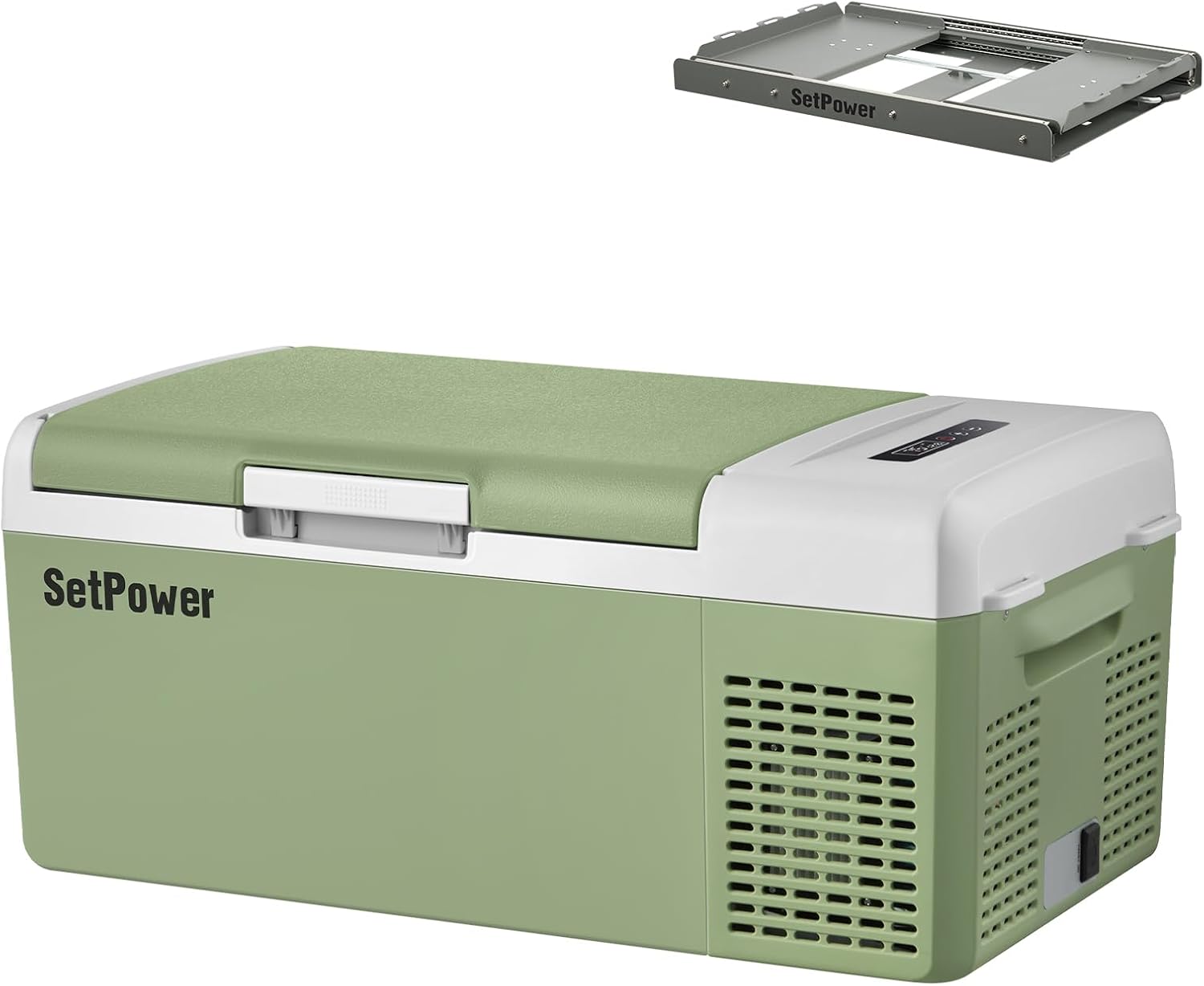 Setpower FC15 Portable 12v Refrigerator with Slide, -4℉-68℉ Fast Cooling Car Refrigerator, 15L/15.8Qt Car Fridge Portable Freezer with 12/24V DC & 110/240V AC, Electric Cooler (Green)