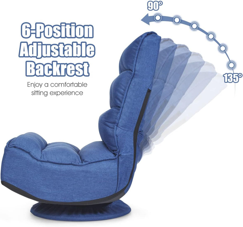 Giantex 360 Degree Swivel Floor Chair, Folding Floor Gaming Chair with 6 Positions Adjustable, Lazy Sofa Lounge Chair w/Tufted Back Support, Video Gaming Chair for Reading TV Watching (Navy Blue)