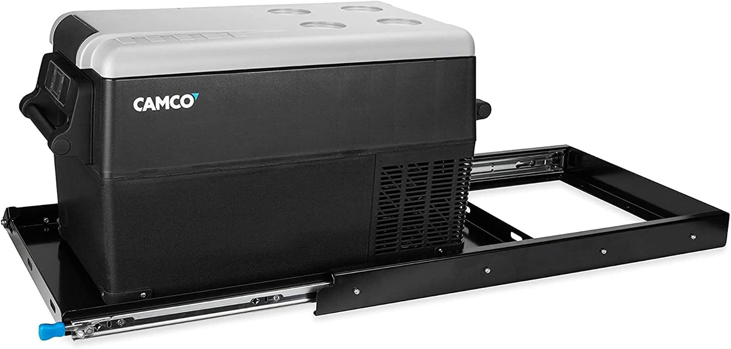 Camco 51530 Retractable Floor Mounted Portable Electric Refrigerator Slide with Durable Steel Construction and Smooth Ball Bearings, Medium