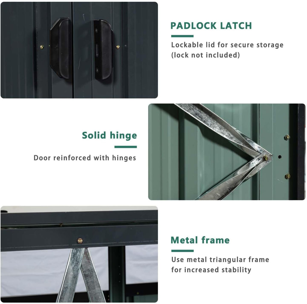 Outdoor Garbage Bin Storage Shed for 3 Trash Cans, Stainless Galvanized Steel Bin Shed with Lockable Doors, Metal Trash Can Hider for Garden Yard Lawn (Black)