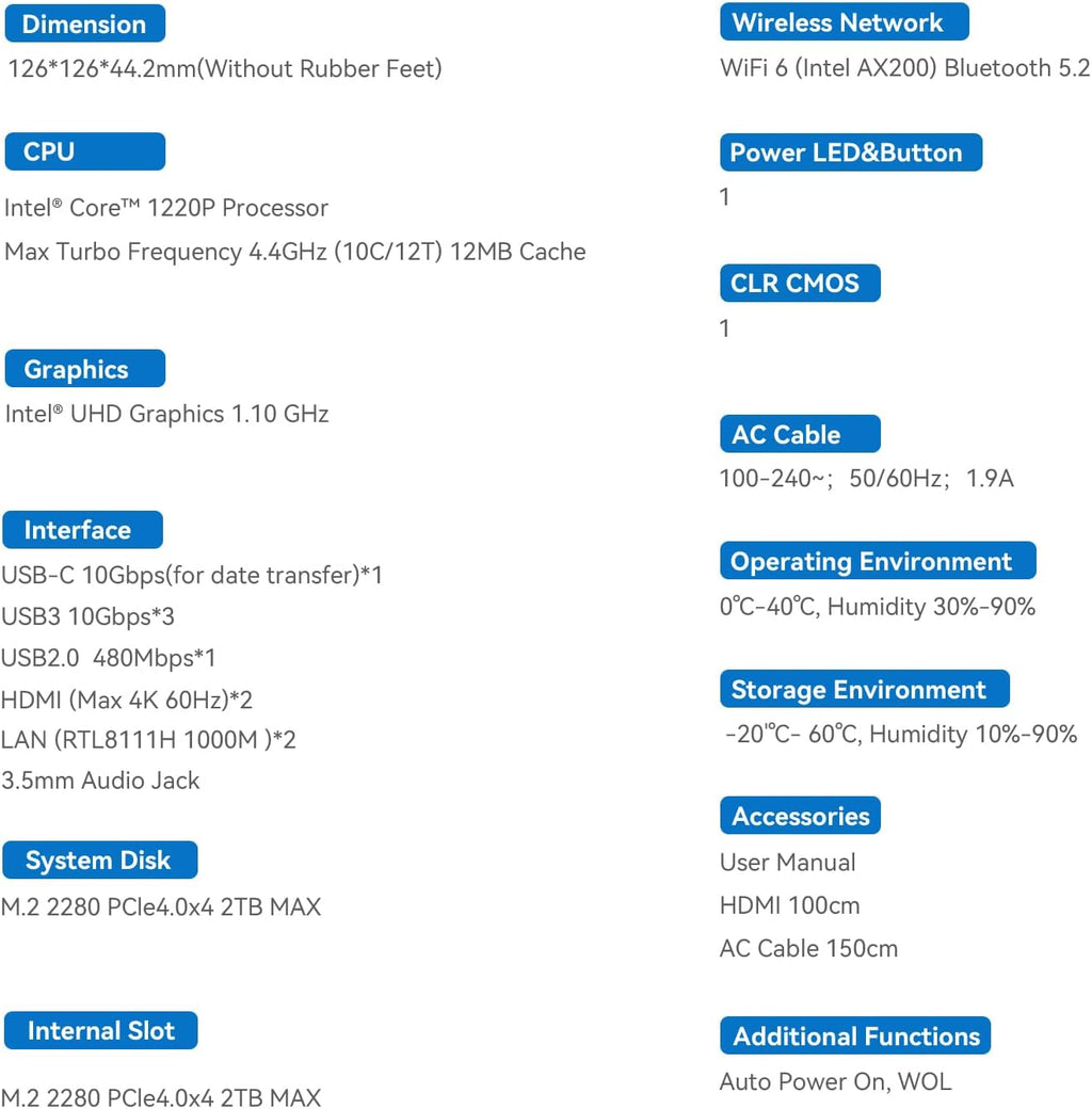 Beelink EQi12 Ai Mini PC, Intel 12th Core 1220P(10C/12T, Up to 4.4GHz), Copilot Mini Computer 16G DDR4 RAM 500GB NVMe PCIE4.0 SSD, Built-in PSU 4K@60Hz Dual Display HDMI2.1/WiFi6/BT5.2/1000Mbp