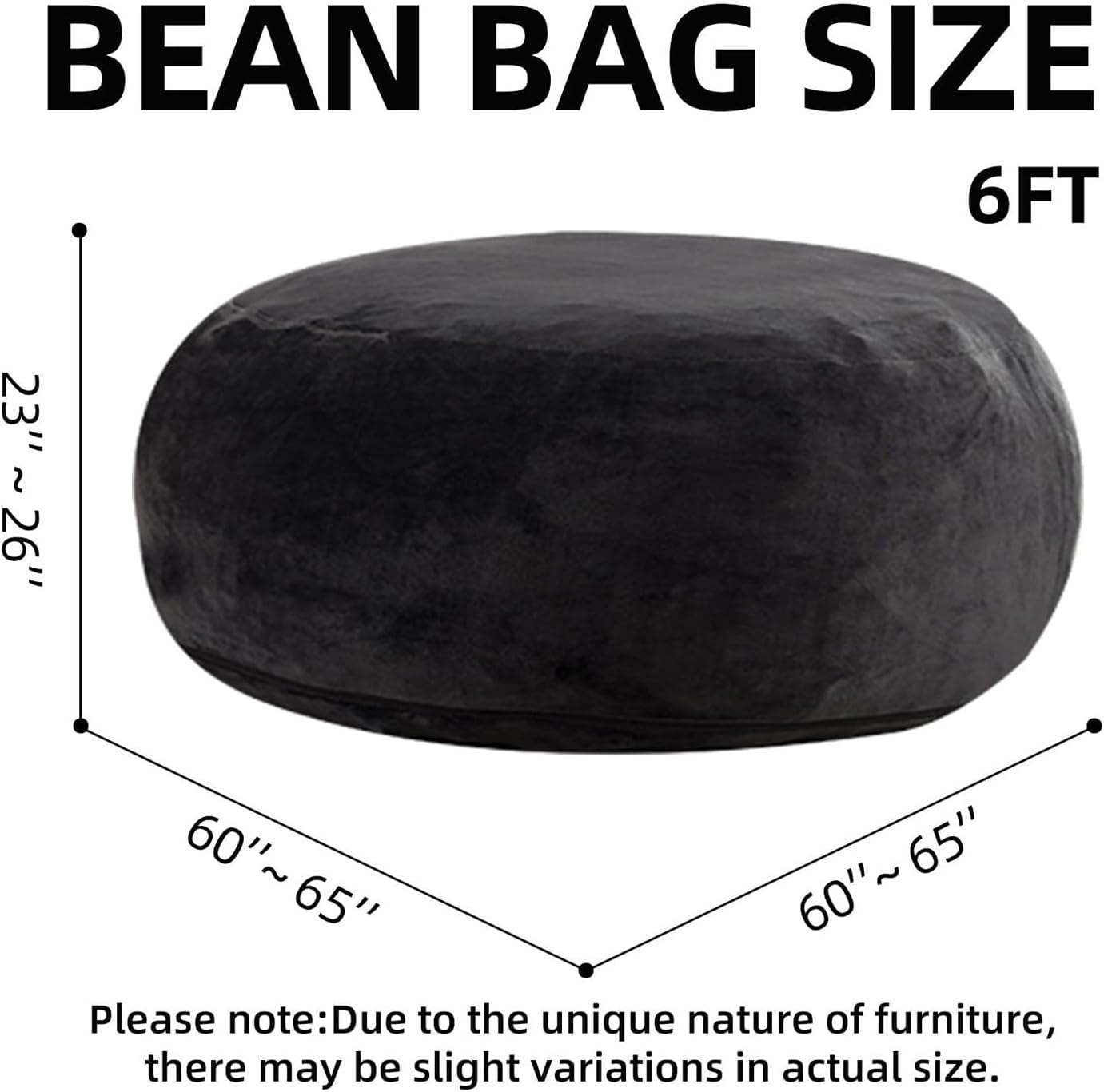 SANAE Oversized Memory Foam Bean Bag Chair for Adults - Corduroy Fabric with Filler, Gaming & Movie Night Furniture, Large Bean Bag Sofa for Living Room/Dorm/Bedroom (Black, 6FT)