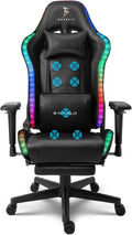 Ergonomic Office Chair with 7-Pointed Vibration Massage and Footrest, Big and Tall PU Leather Gaming Chair with Speakers and RGB Lights, Computer Chair with Lumbar Support Headrest Armrest,Blac