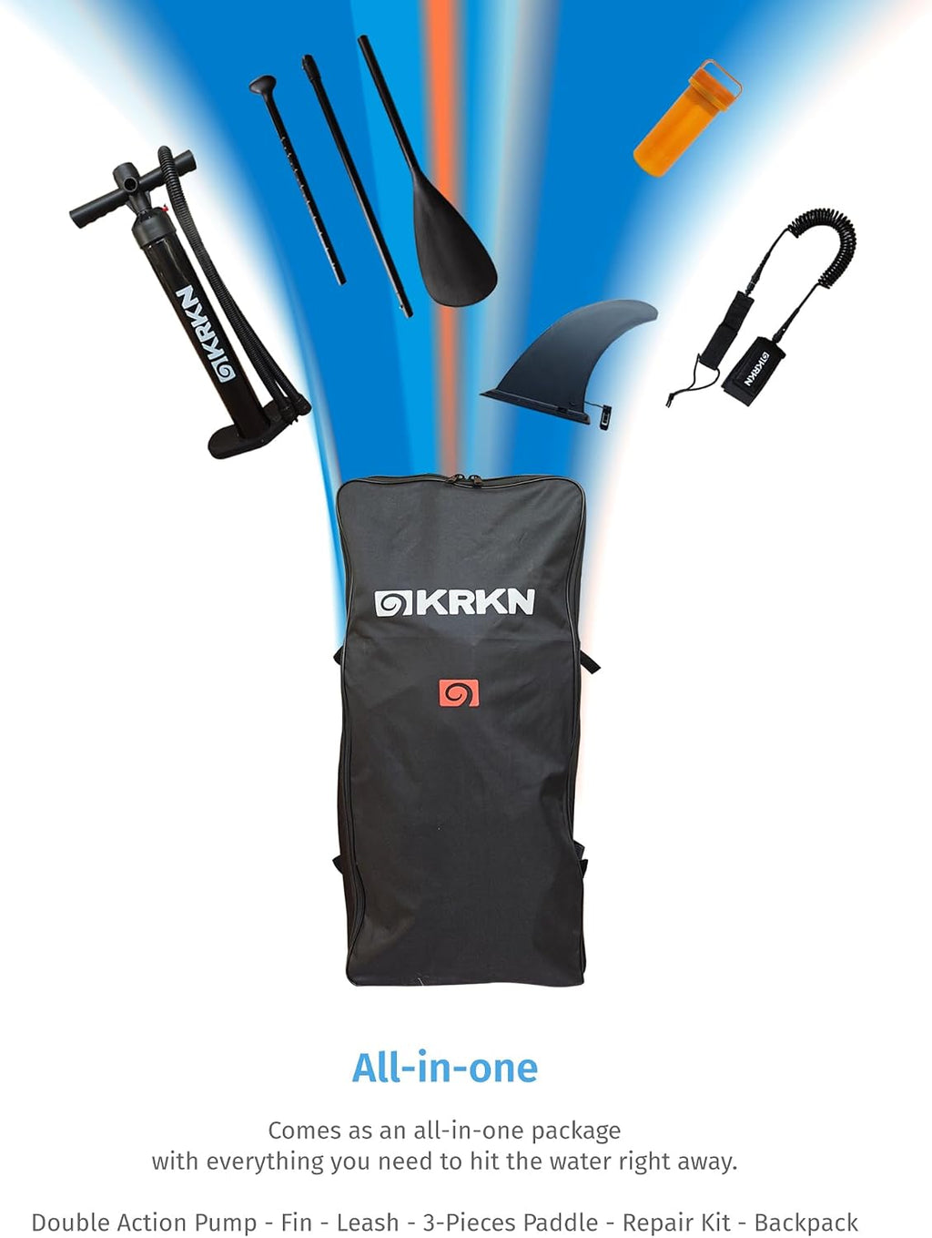 KRKN Discover 10'6' Stand Up Paddle Board, Inflatable SUP with Premium Accessories, Non-Slip Deck, Adjustable Paddle, Camera Seat & Backpack for All Skill Levels