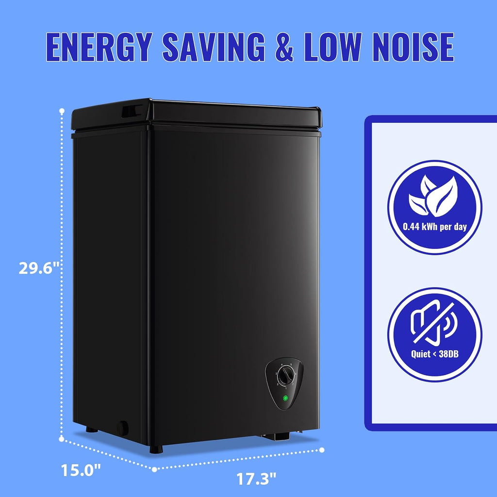 WANAI Chest Freezer Deep Mini Freezer with Compact Capacity Fast Freezing Freezers for Home Office Dorm with 2 Removable Basket Adjustable Feet, 7 Temp Control from -11.2 ℉ to 50 ℉ Black