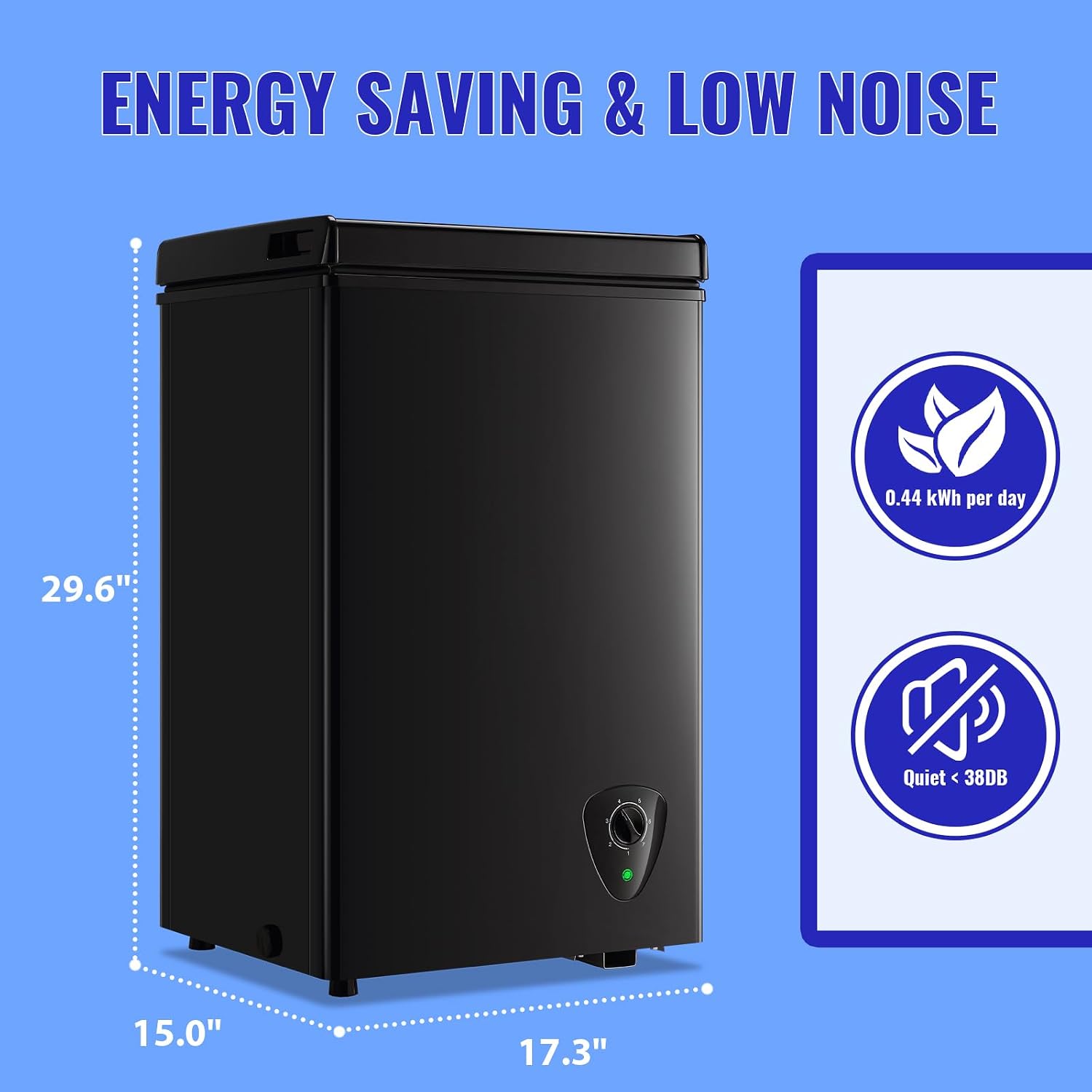 WANAI Chest Freezer Deep Mini Freezer with Compact Capacity Fast Freezing Freezers for Home Office Dorm with 2 Removable Basket Adjustable Feet, 7 Temp Control from -11.2 ℉ to 50 ℉ Black