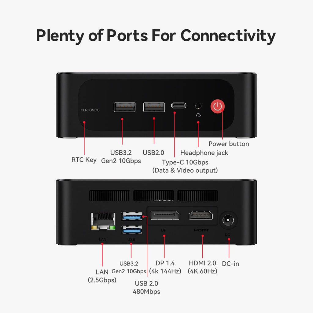 Beelink SER5 Mini PC, AMD Ryzen 7 7735HS(up to 4.75GHz) 8C/16T, Mini Computer 24GB LPDDR5 RAM 1TB NVMe PCIe 4.0 SSD, Mini Desktop Computer 4K Triple Screen Display WiFi6/BT5.2/WOL/W-11 Pro
