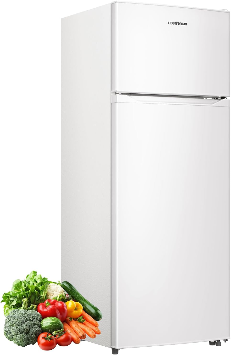 Upstreman 7.7 Cu Ft White Large Capacity Refrigerator with Freezer, Energy Efficient Compact Refrigerator, Adjustable Thermostat & Reversible Door for Apartment, Dorm, Office, Kitchen，White (BD-75)