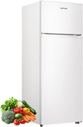 Upstreman 7.7 Cu Ft White Large Capacity Refrigerator with Freezer, Energy Efficient Compact Refrigerator, Adjustable Thermostat & Reversible Door for Apartment, Dorm, Office, Kitchen，White (BD-75)