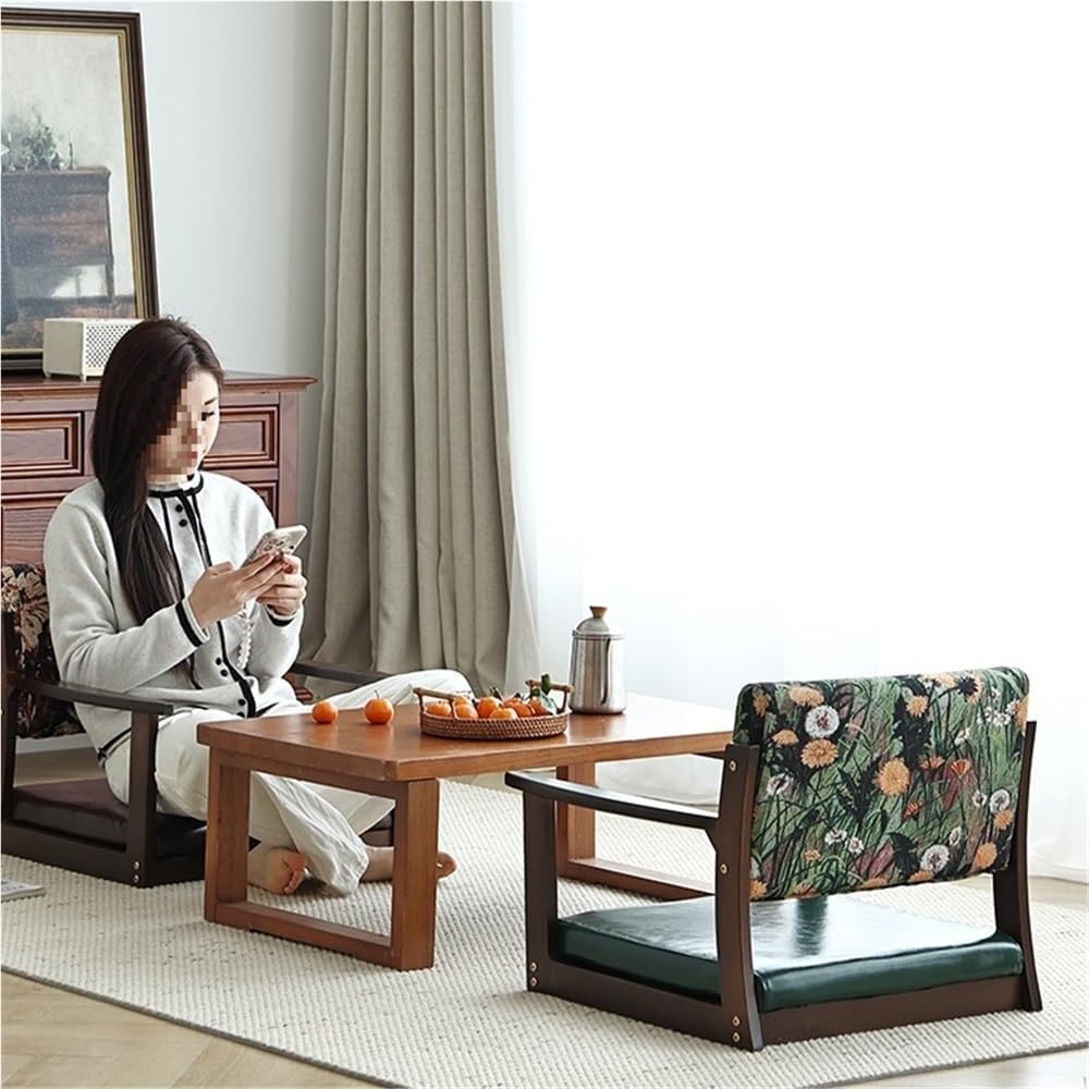Wood Floor Chair, Meditation Chair Legless Chairs with Padded and Armrests for Living Room, Bedroom, Dorm, Gaming & Reading(Green)