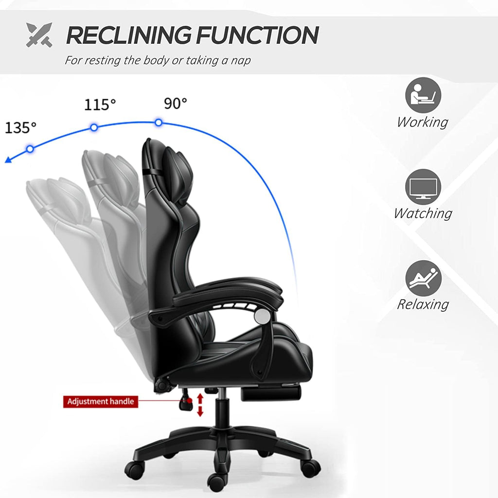 XOOFMASS Gaming Chair with Speakers Video Game Chair with RGB LED Lights Ergonomic Racing Office Chair, PU Leather Recliner Computer Chair Swivel E-Sports Chair with Armrest and Lumbar Support,Red