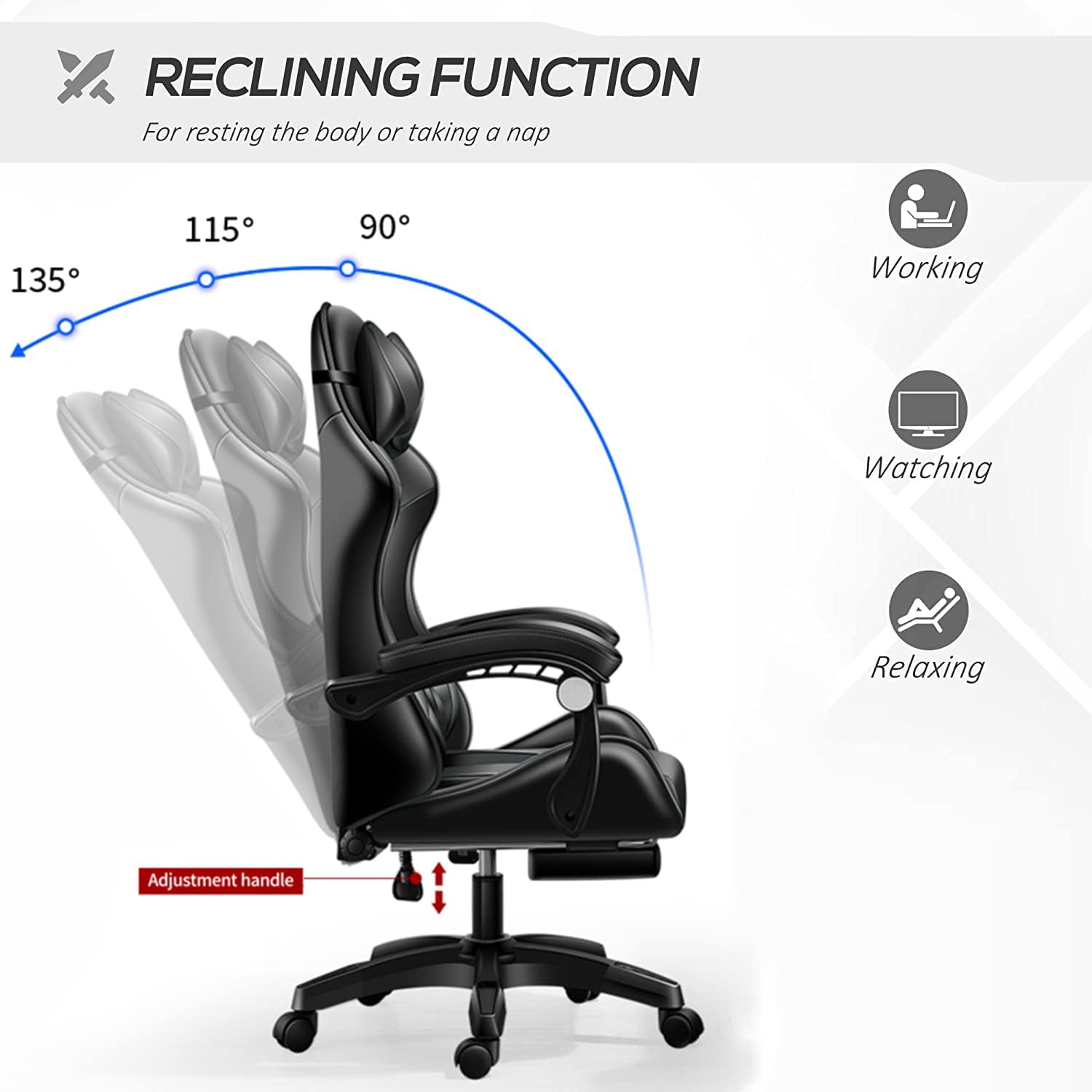 XOOFMASS Gaming Chair with Speakers Video Game Chair with RGB LED Lights Ergonomic Racing Office Chair, PU Leather Recliner Computer Chair Swivel E-Sports Chair with Armrest and Lumbar Support,White