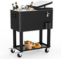Ice Chest with Wheels, 60 Quart Portable Rolling Cooler with Bottle Opener & Cap Collector & Bottom Storage Tray for Patio Party & BBQ & Beach Activities