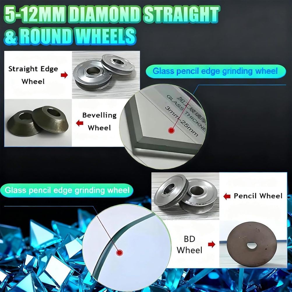 800W Small Glass Edging Machine with Diamond Wheel Portable Electric Polisher for Beveling and Polishing Glass