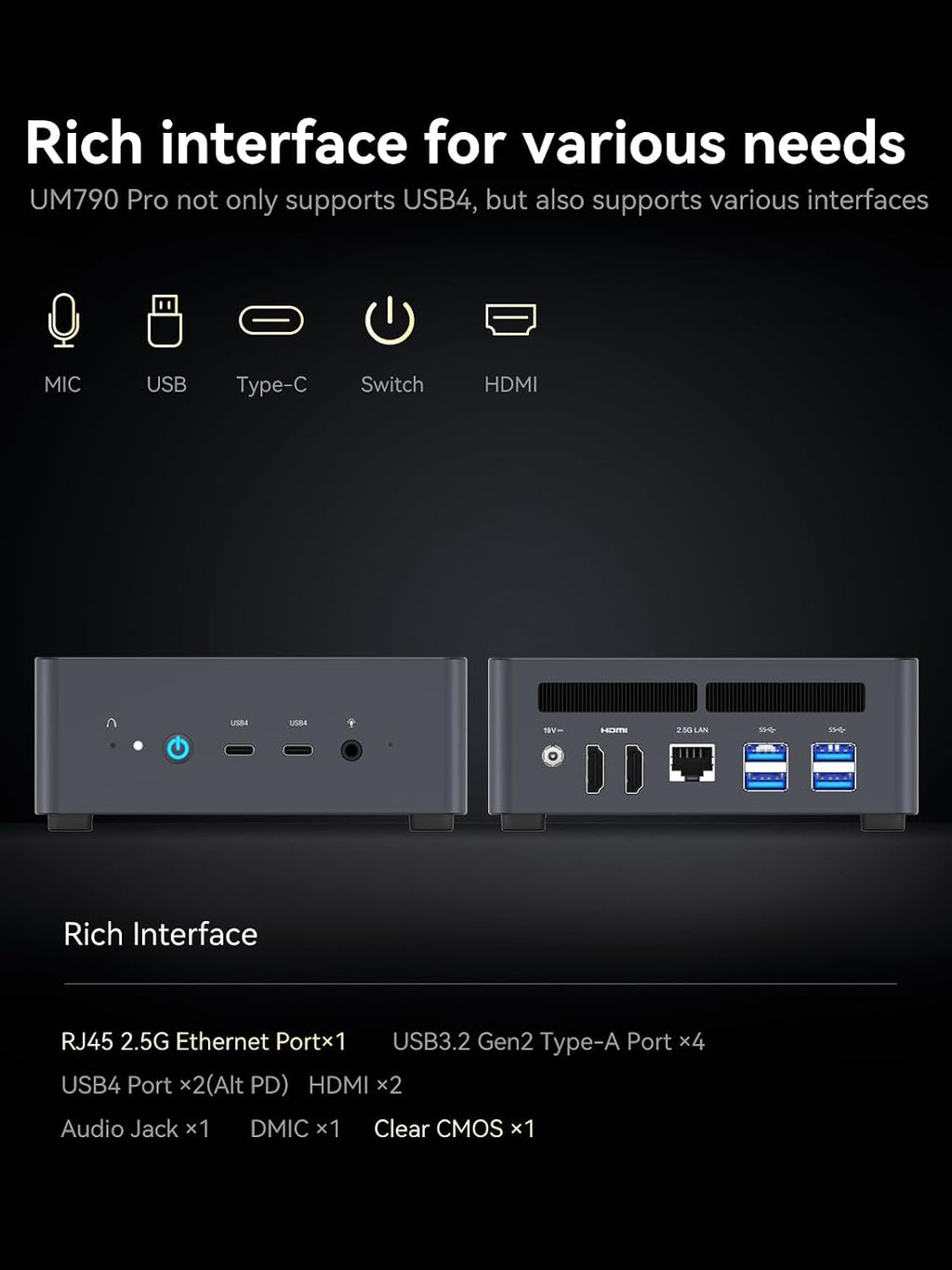 MINISFORUM Venus UM790 Pro Mini PC AMD Ryzen 9 7940HS up to 5.2 GHz 32 GB DDR5 512GB SSD with AMD Radeon 780M, 4X USB3.2, 2X USB4, 2xHDMI 2.1, 2X PCIe4.0, Wi-Fi 6E/BT5.3, RJ45 2.5 G