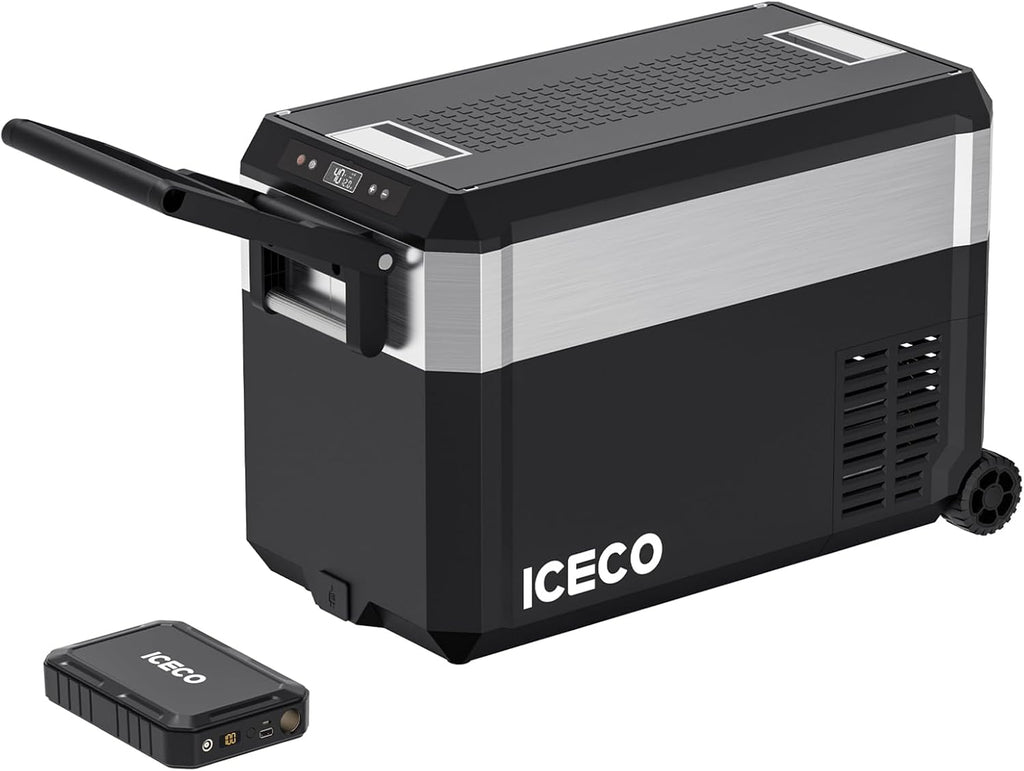ICECO JP40 Pro 12 Volt Refrigerator, Portable Fridge with Wheels, 12V Car Freezer Powered by SECOP, DC 12/24V AC 110/240V, 40.7 Quart, -4℉～68℉, With 250Wh Magnetic Battery