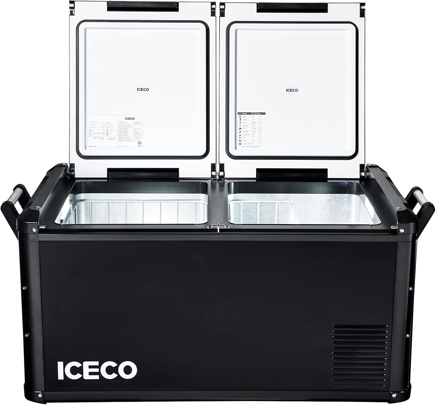 ICECO VL75 PRO 79 Quart Double Zone Portable Refrigerator with SECOP Compressor, 12 Volt Freezer for Car, Home, Camping, RV, 0°F to 50°F, 12/24V DC, 100/240V AC & Extension Cable