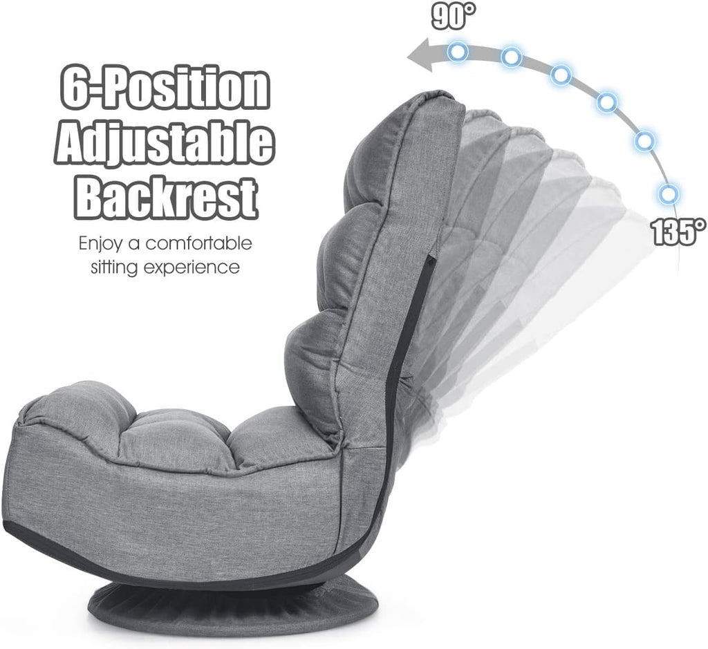 Giantex 360 Degree Swivel Floor Chair, Folding Floor Gaming Chair with 6 Positions Adjustable, Lazy Sofa Lounge Chair w/Tufted Back Support, Video Gaming Chair for Reading TV Watching (Gray)