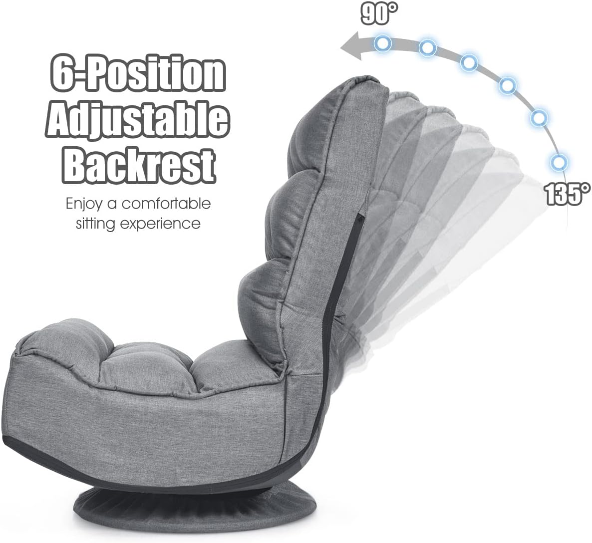 Giantex 360 Degree Swivel Floor Chair, Folding Floor Gaming Chair with 6 Positions Adjustable, Lazy Sofa Lounge Chair w/Tufted Back Support, Video Gaming Chair for Reading TV Watching (Gray)