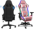 Gaming Chair with RGB LED Lights and Massage, Ergonomic Video Game Chair with Footrest, High Back Reclining Computer Chair with Headrest and Lumbar Support, 4D Handrail,Swivel Seat Gamer Ch