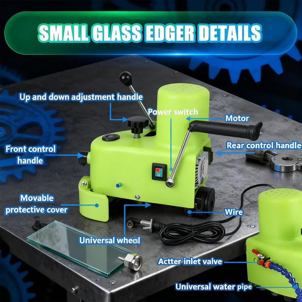 800W Small Glass Edging Machine with Diamond Wheel Portable Electric Polisher for Beveling and Polishing Glass
