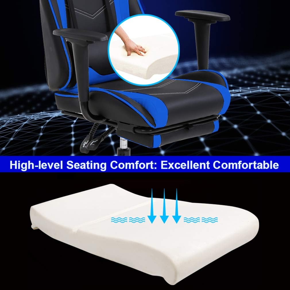 BestOffice | Ergonomic Gaming Chair | Blue | Reclining Computer Chair with Lumbar Support, Headrest Pillow, Adjustable Footrests | 360 Swivel with Heavy Duty Wheels | for Home & Office
