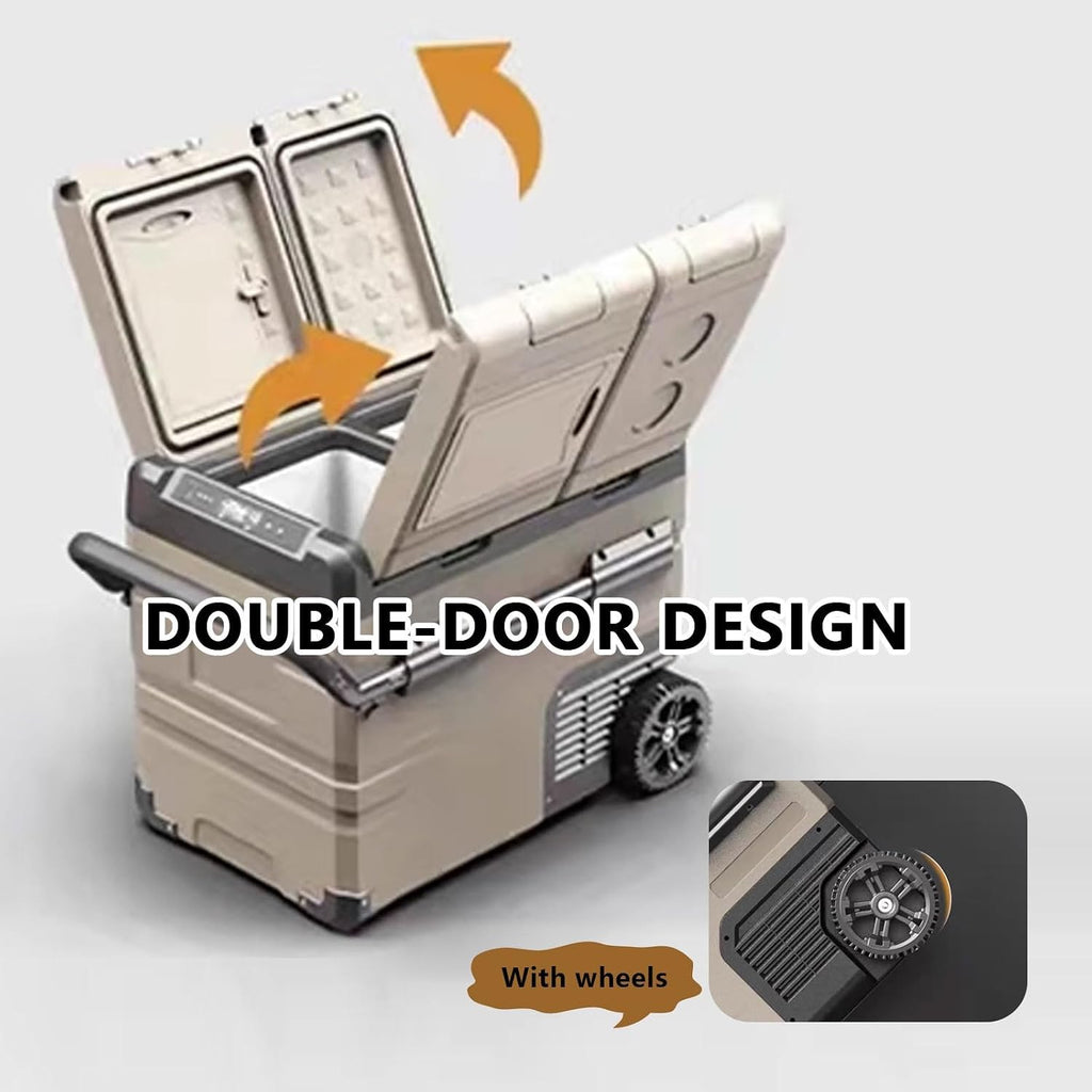 Car Fridge Plug in Cooler Portable Cooler Electric 35L/45L/55L with Wheels and Handle Fast Cooling for Truck Van Travel Camper -20℃~+20℃ Double-Door Design(60 * 40 * 44cm)