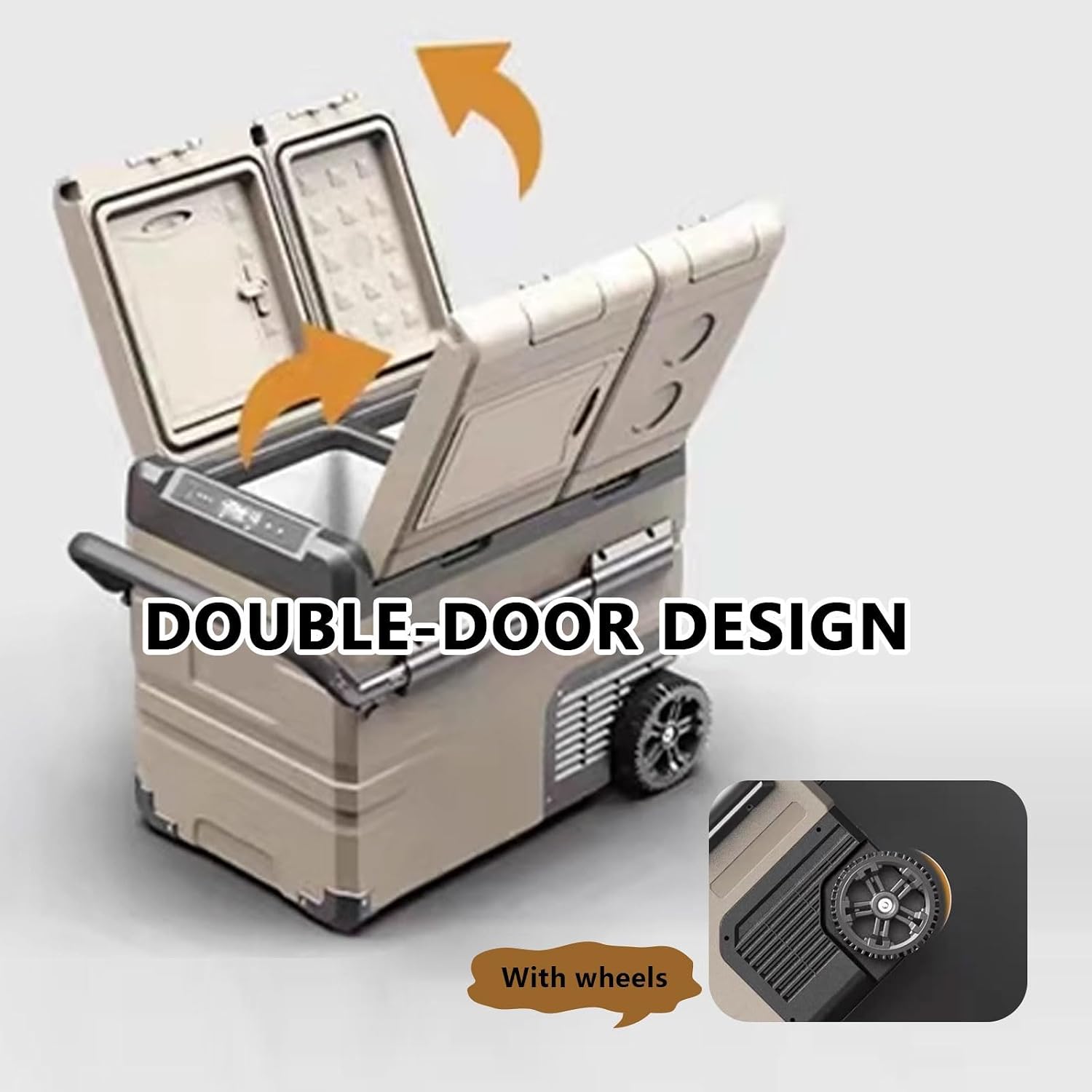 Car Fridge Plug in Cooler Portable Cooler Electric 35L/45L/55L with Wheels and Handle Fast Cooling for Truck Van Travel Camper -20℃~+20℃ Double-Door Design(60 * 40 * 44cm)