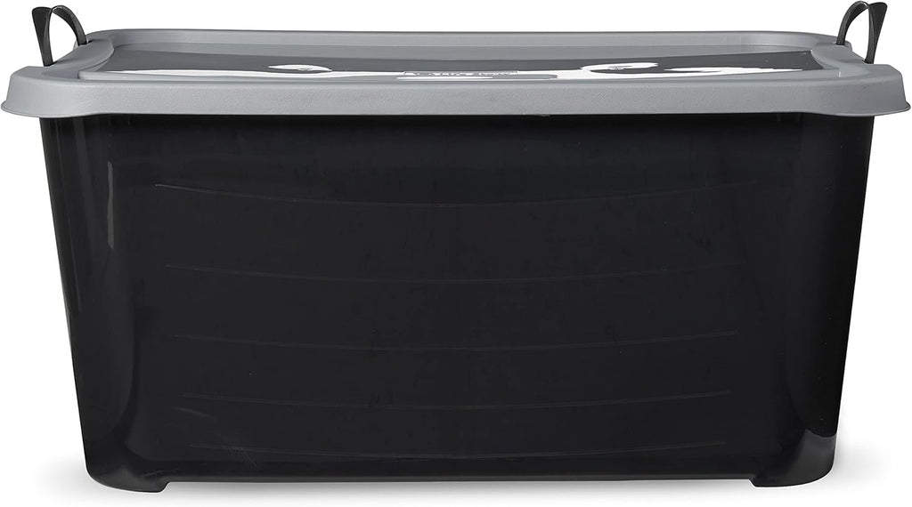 Life Story 12 Pack Heavy Duty Stackable Storage Bin, 55 Quart Home Organizer, Versatile Lightweight Locking Bins with Carrying Handles, Black/Gray