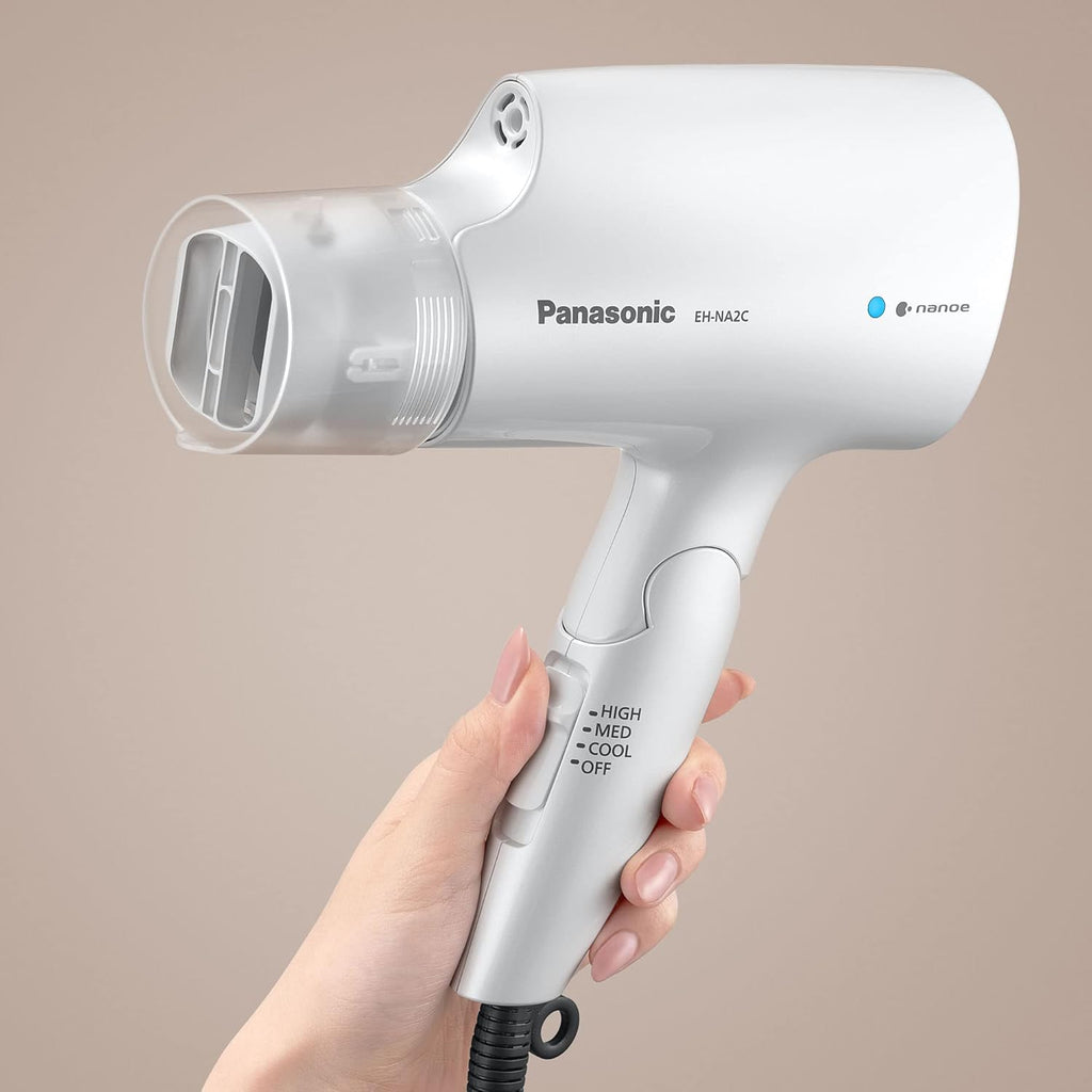Panasonic nanoe Compact Hair Dryer EH-NA2C-W (White) - Japanese Nanoe Techonology, Foldable Travel Blow Dryer with Oscillating Quick Dry Nozzle, 1400W Lightweight Portable Hair Dryer, Anti-Frizz