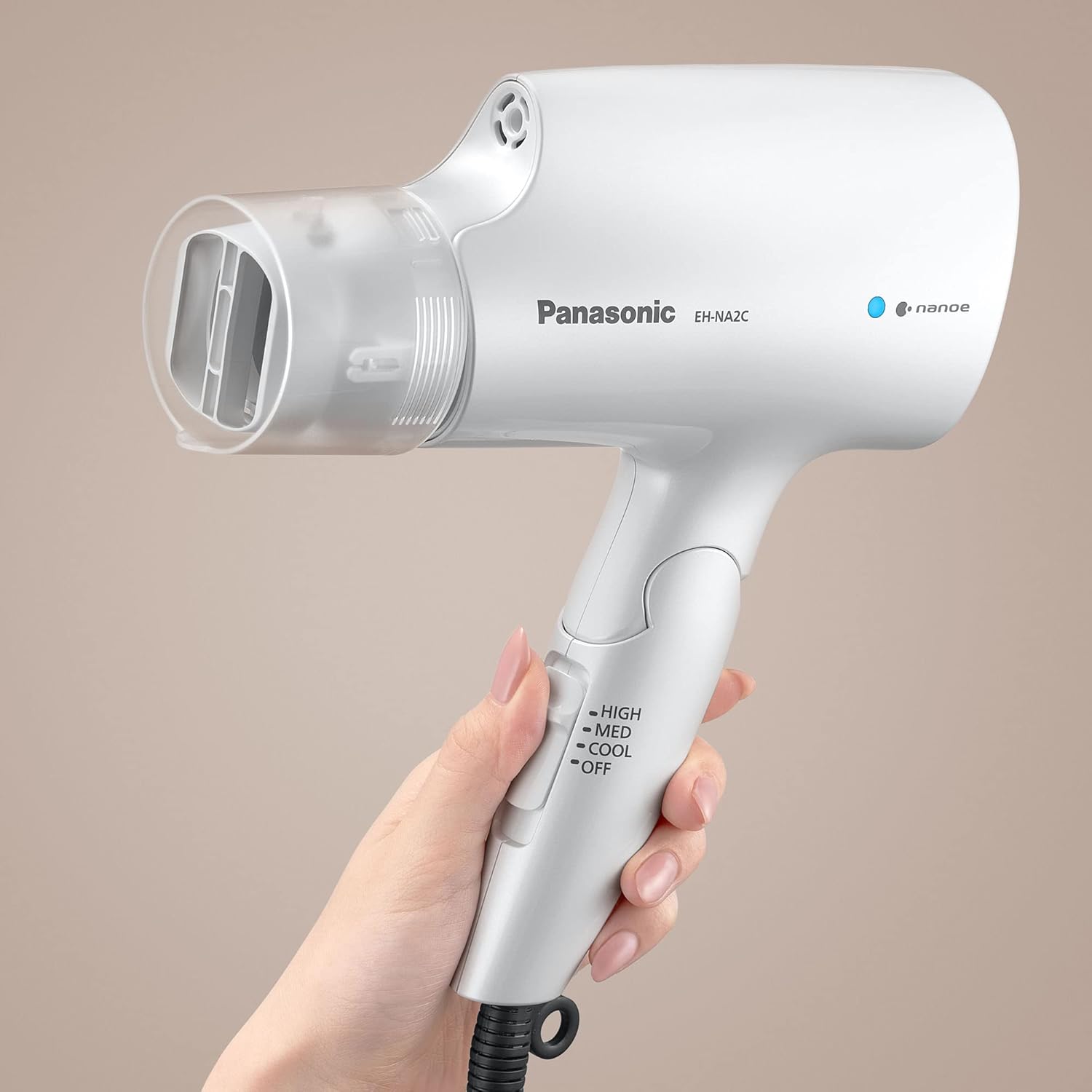 Panasonic nanoe Compact Hair Dryer EH-NA2C-W (White) - Japanese Nanoe Techonology, Foldable Travel Blow Dryer with Oscillating Quick Dry Nozzle, 1400W Lightweight Portable Hair Dryer, Anti-Frizz