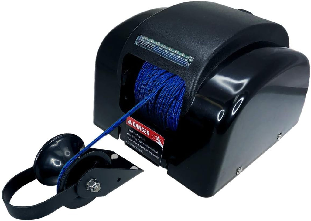 Pactrade Marine Boat Electric Anchor Winch Up to 45lb (20kg) LED Light Wireless Remote Control 12V 100ft Braided Blue Line 700lb (317.5kg) Break Strength Salt Water Power UP/Free Fall Down