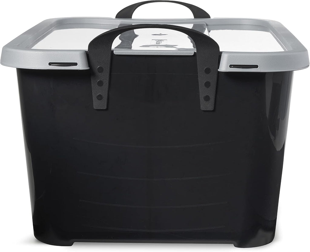 Life Story 18 Pack Heavy Duty Stackable Storage Bin, 55 Quart Home Organizer, Versatile Lightweight Locking Bins with Carrying Handles, Black/Gray