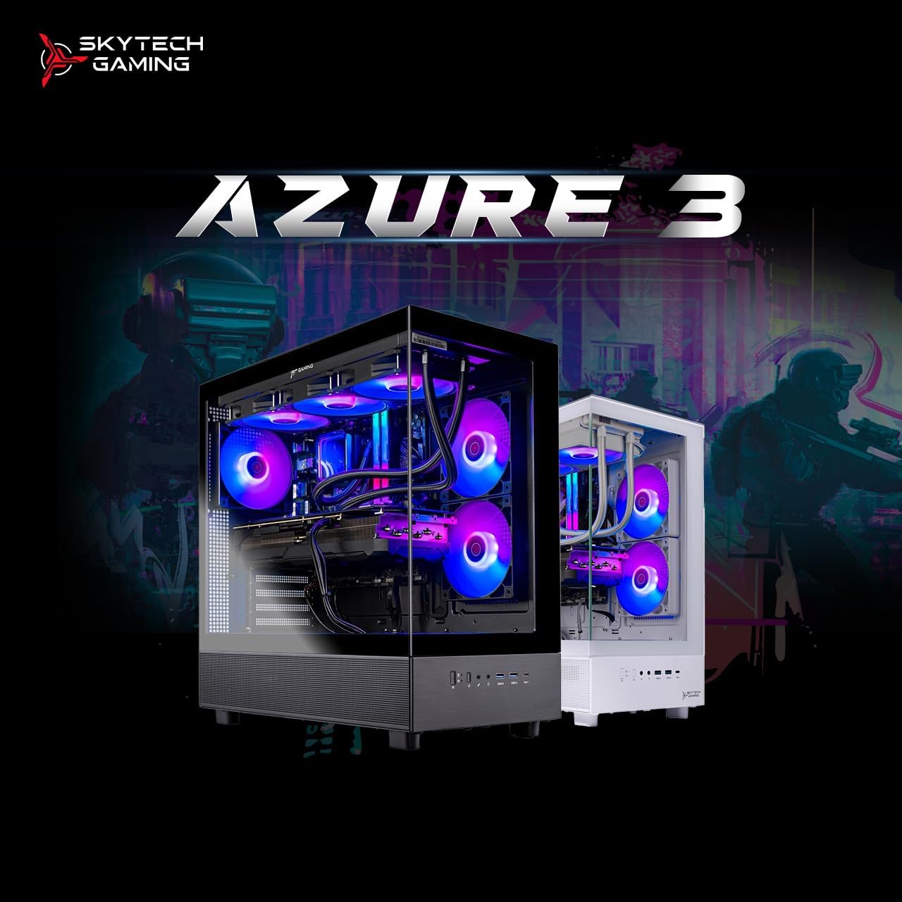 Skytech Gaming Azure 3 Gaming PC, AMD Ryzen 7 5700 3.7GHz, NVIDIA RTX 5060, 1TB NVMe SSD, 32GB DDR4 RAM 3200, 650W Gold PSU, Wi-Fi, Win 11, Desktop
