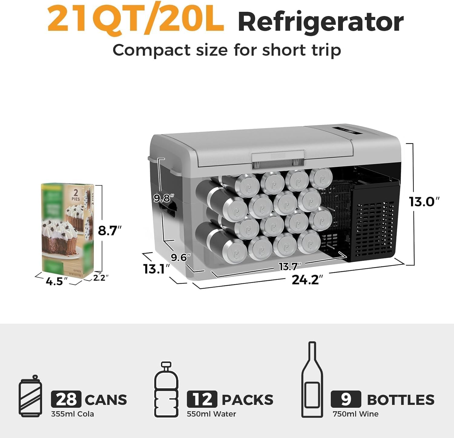 Setpower FC20 12V Refrigerator with Slide, 21Quart Car Refrigerator,Portable Car Fridge,Portable Freezer,Electric Coolers for Vehicles ac/dc,12 Volt Car Cooler for Van,Truck,RV,SUV