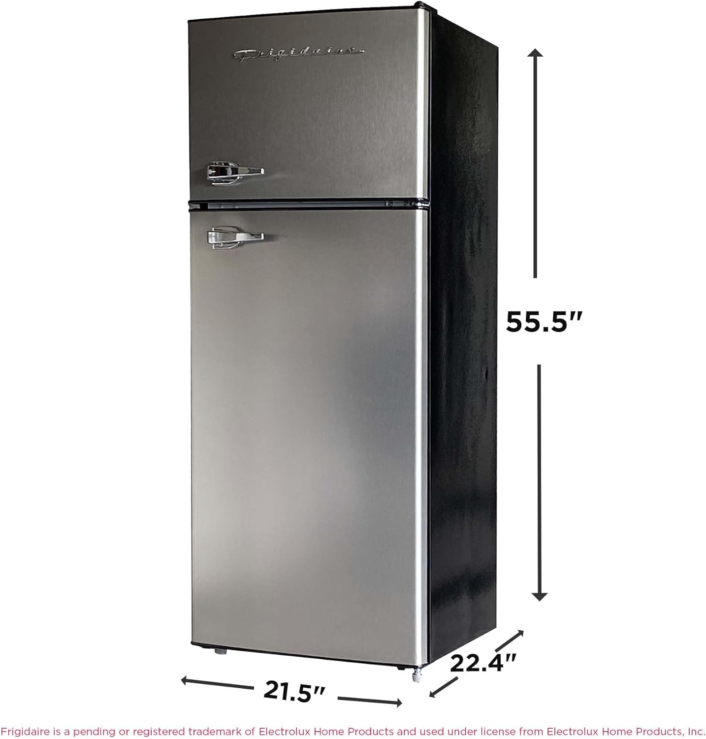Frigidaire, 2 Door Apartment Size Refrigerator/Freezer Combo, 7.5 cu ft, Platinum Series, Stainless, 23' D x 21.5' W x 55.5' H