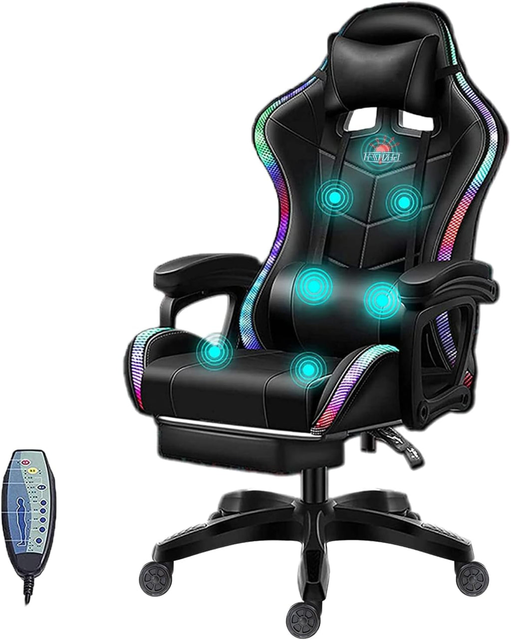 Gaming Chair with Speakers, LED Video Game Chair with Footrest, Ergonomic Game Chair with Full Massage Lumbar Support, Backrest Adjustable Reclining Gamer Chairs for Adults,Black