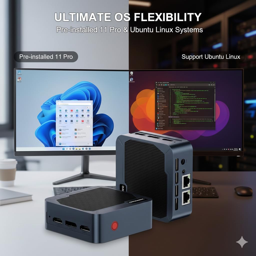 C2 Neo N95 Mini PC Dual LAN, 12GB LPDDR5 RAM 512GB SSD Mini Computers, 4K Triple Display/HDMI2.0/DP/USB-A 3.2/WiFi 5/BT 5.0, Home/Office/Business