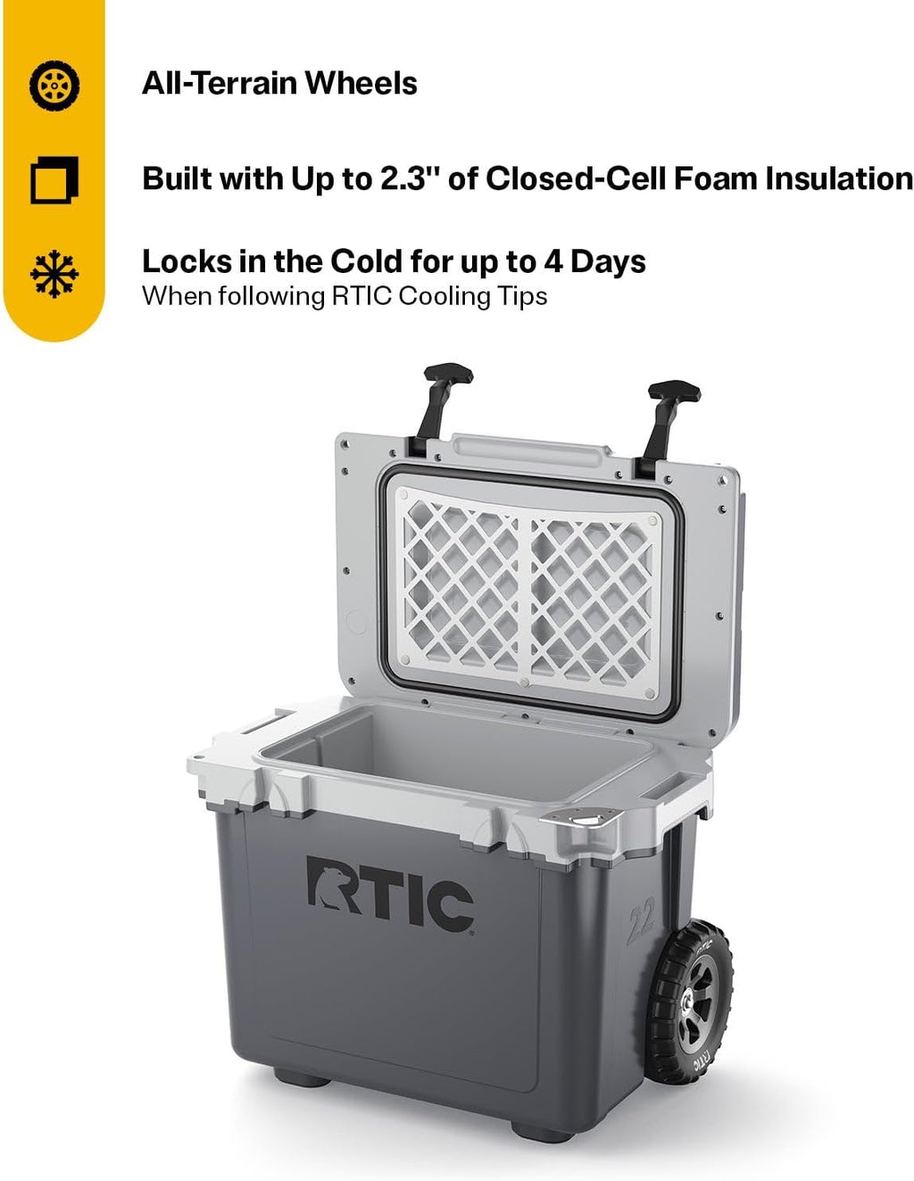RTIC 22 QT Ultra-Light Wheeled Cooler with Handle, Hard Insulated Portable Ice Chest Box for Beach, Drink, Beverage, Camping, Picnic, Fishing, Boat, Barbecue