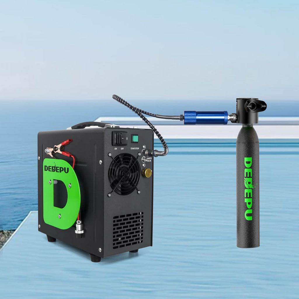PCP Air Compressor, DEDEPU 4500Psi/30Mpa Electric Air Pump, Portable Paintball Scuba Tank Compressor, Built-in Power Converter, Powered by 12V DC or 110V/220V AC with Water-Oil Separator Filter