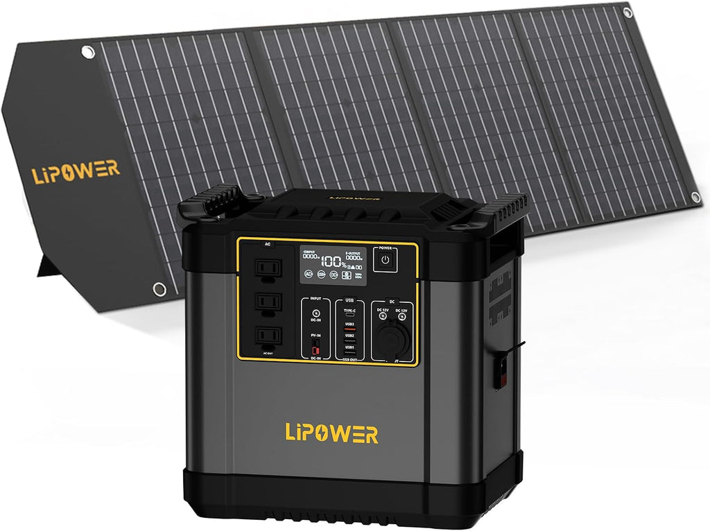 Lipower 2150Wh Power Station with 100W Solar Panel, Solar Generator 2400W/4000W Peak Pure Sine Wave LiFePO4 Battery, IP68 Waterproof ETFE Portable Solar Panel for Home Emergency Backup Camping