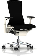 Herman Miller Embody Chair Home Office Desk Task Chair with Adjustable Arms Polished Aluminum Chrome Base White Frame and Rhythm Black Fabric Plus H9 Clear Translucent Hard Floor Caster Wheels