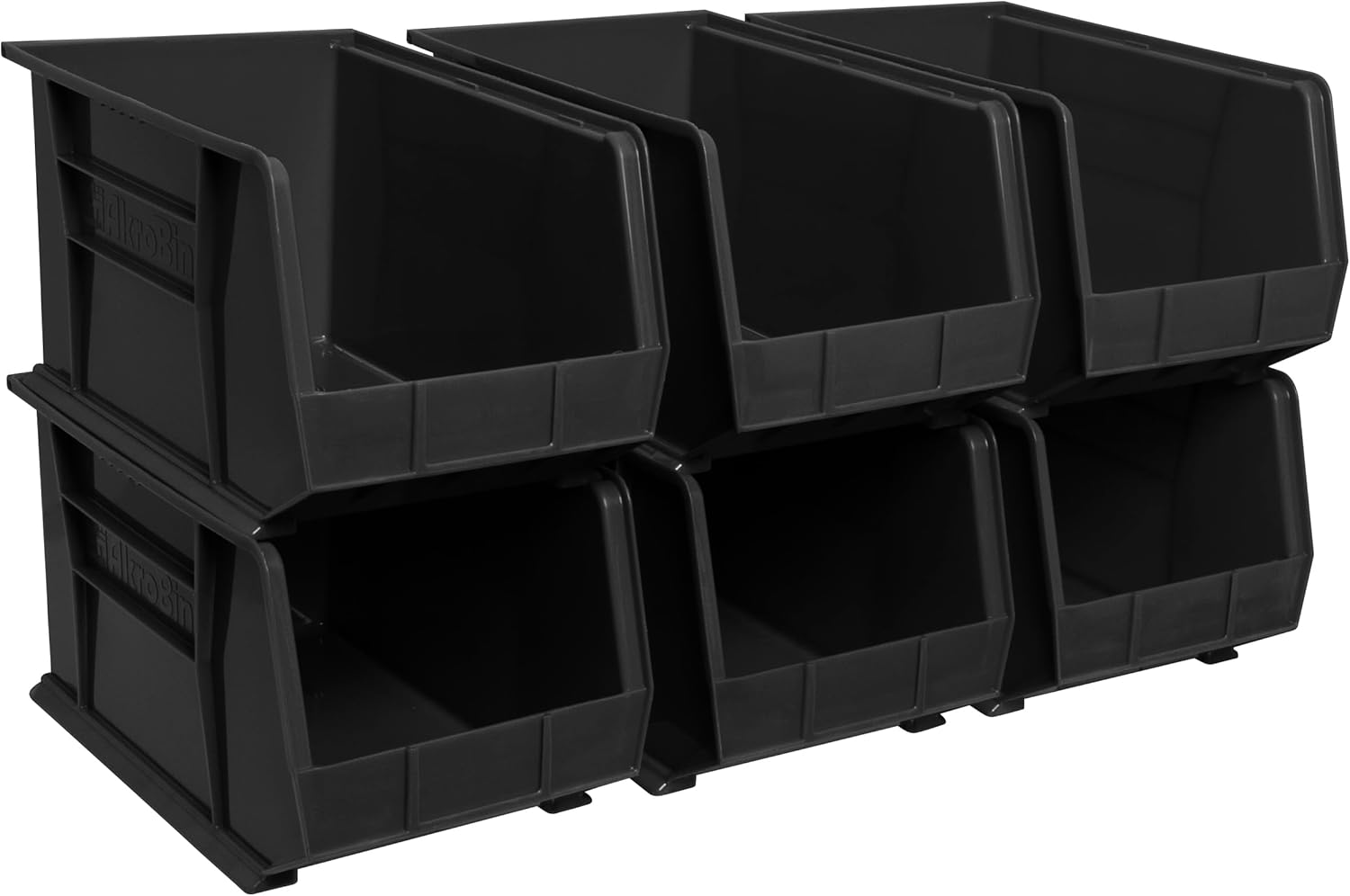 Akro-Mils 30260 AkroBins Plastic Storage Bins, Space-Saving Stackable Bins for Garage, Pantry, Craft Organization, 18' x 11' x 10', Black, 6-Pack