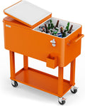 VINGLI Rolling Ice Chest, Portable Patio Party Bar Drink Cooler Cart, with Shelf, Beverage Pool with Bottle Opener