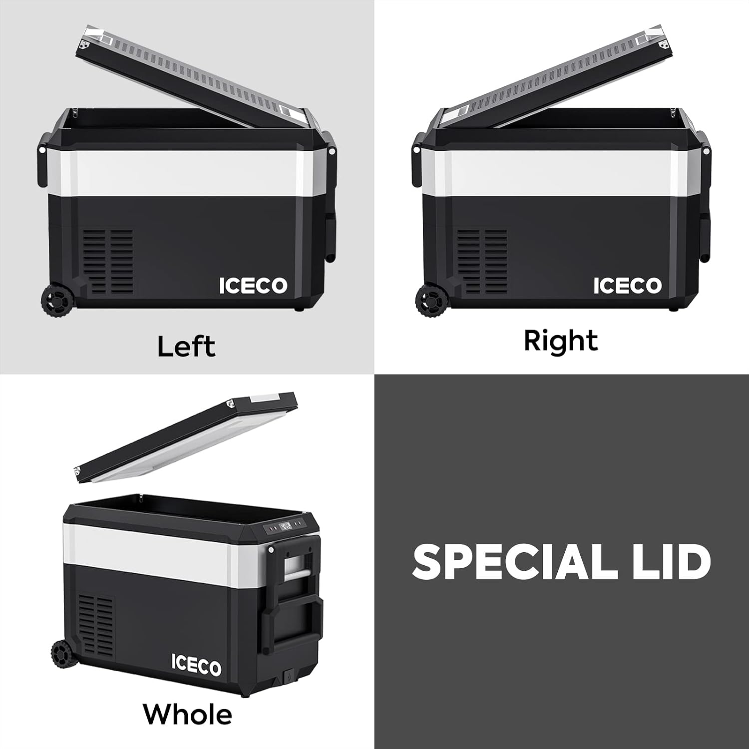 ICECO JP40 Pro 12 Volt Refrigerator Freezer, Portable Fridge with SECOP Compressor, -4°F to 68°F, DC 12/24V, AC 110/240V, Car Freezer for Camping, Outdoor, with Multi-Directional Lid
