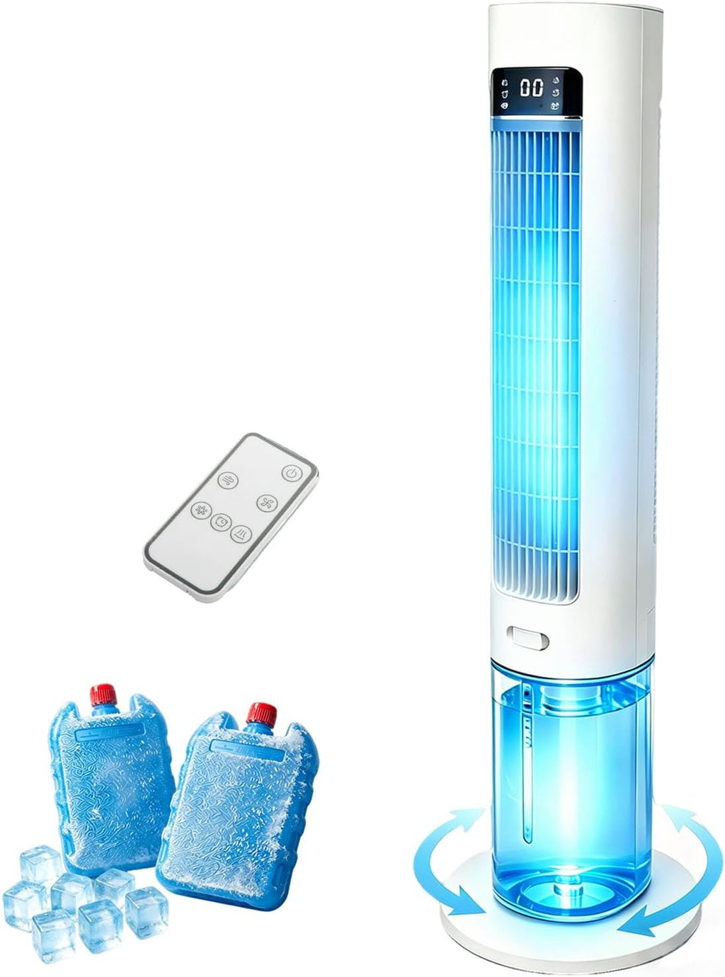 AZOUTDOOR 3-IN-1 Evaporative Air Cooler, 41' Swamp Cooler with Remote, 70° Oscillating Cooling Fans that Blow Cold Air, Portable Air Conditioner for Bedroom, 3 Speeds 12H Timer, Water Tank & Ice Packs