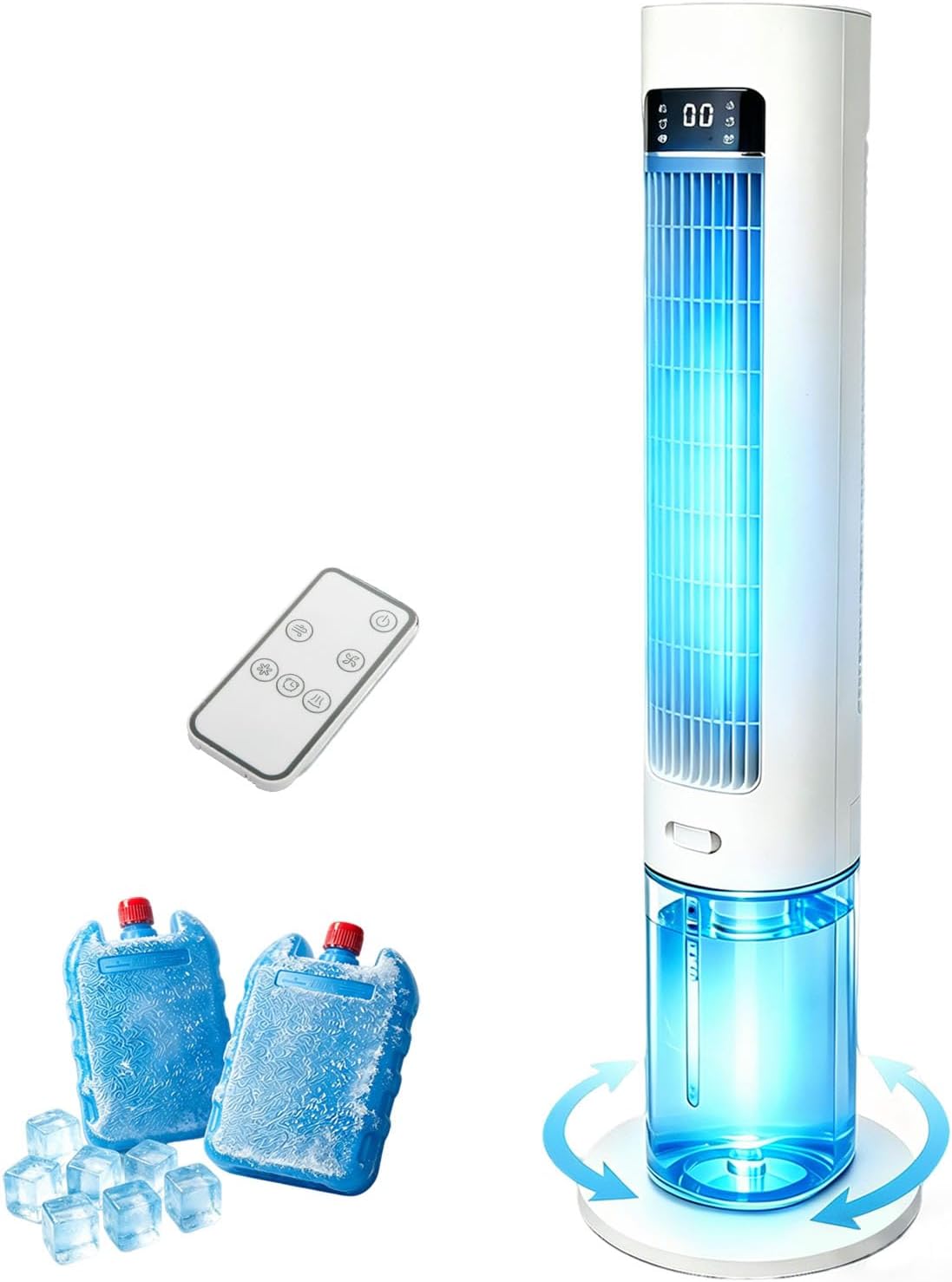 AZOUTDOOR 3-IN-1 Evaporative Air Cooler, 41' Swamp Cooler with Remote, 70° Oscillating Cooling Fans that Blow Cold Air, Portable Air Conditioner for Bedroom, 3 Speeds 12H Timer, Water Tank & Ice Packs