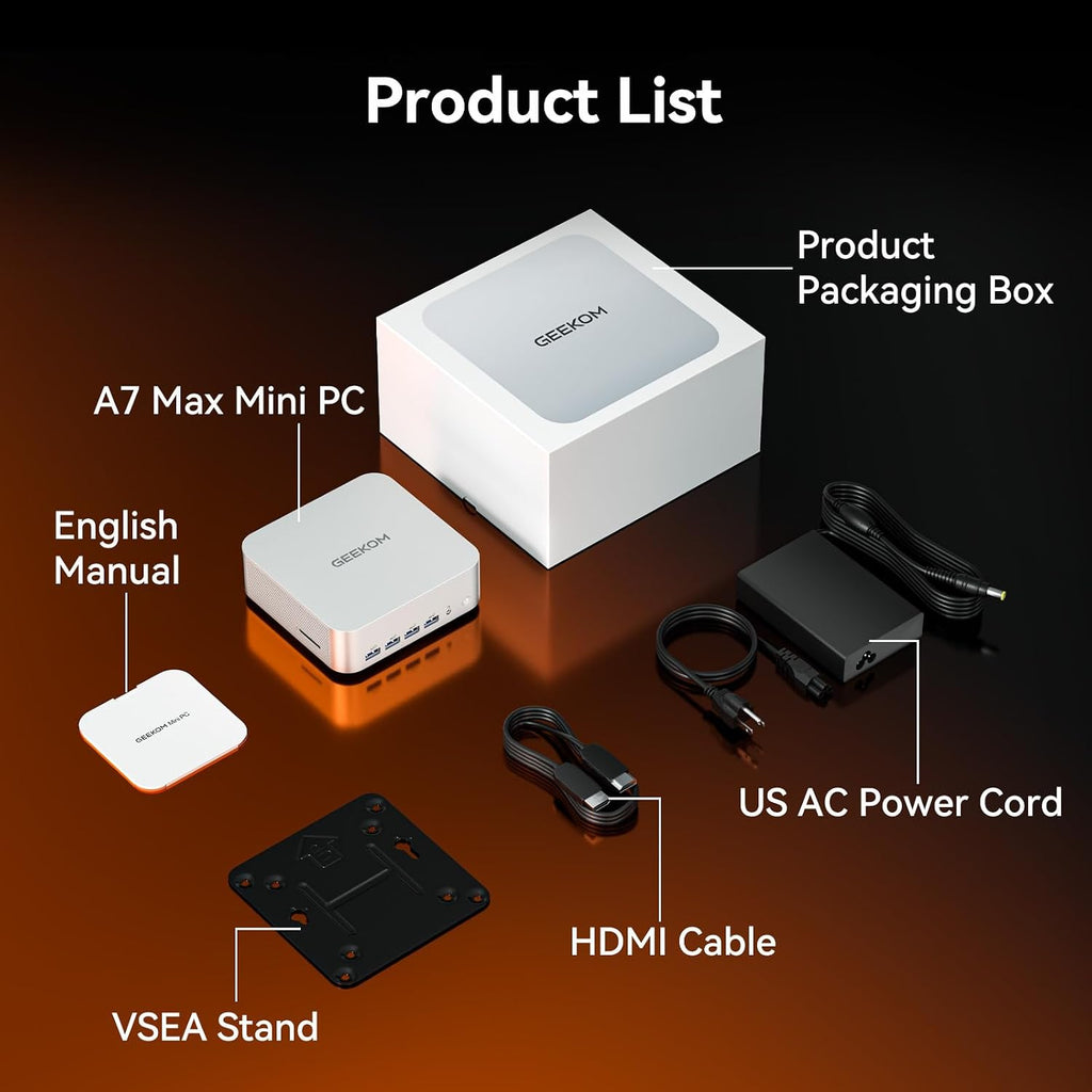 GEEKOM [2026 Edition] Mini PC AI A7 MAX with AMD Ryzen 9 7940HS 16GB DDR5(Not LPDDR) & 1TB SSD(Expandable) Desktop Mini Computers for Creation,Radeon 780M Graphics 4 Modes|Premium Support|USB4|8K|SD