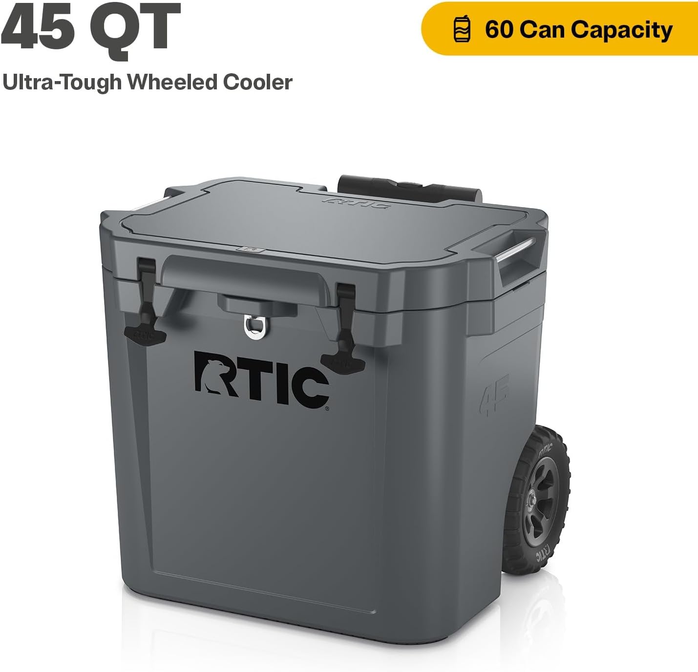 RTIC 45 QT Wheeled Ultra-Tough Cooler Hard Insulated Portable Ice Chest Box for Beach, Drink, Beverage, Camping, Picnic, Fishing, Boat, Barbecue, Rotomolded Construction