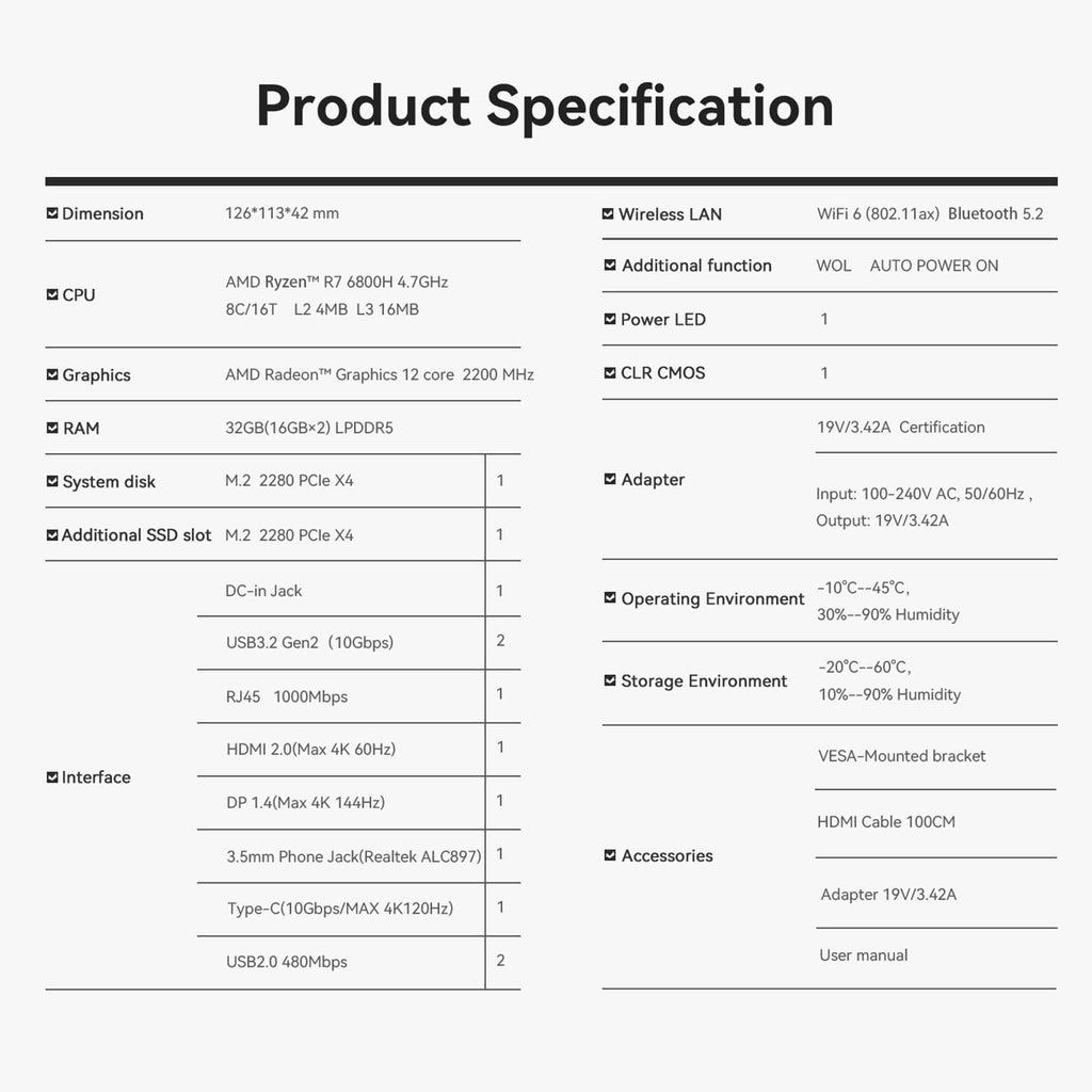Beelink SER5 MAX Mini PC, AMD Ryzen 7 6800H(8C/16T, up to 4.7GHz), 32GB LPDDR5 500GB NVME SSD, SER5 Mini Computer Support 4K@144Hz, Triple Display, HDMI+DP, WiFi6, BT5.2, Type-C